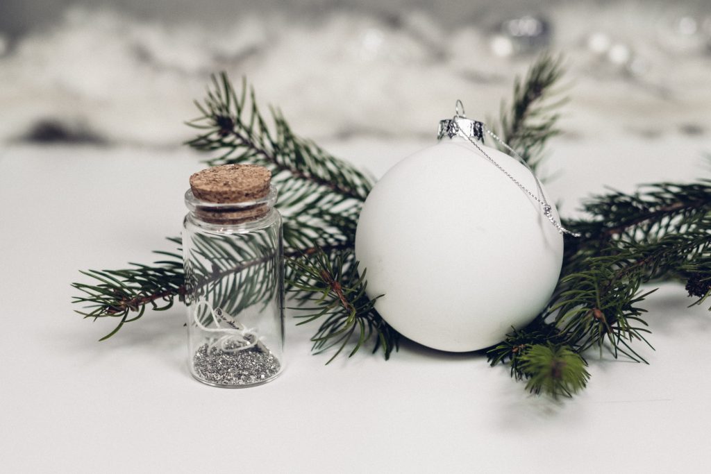 white bauble on top white surface