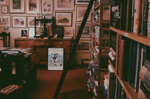 black ladder beside book shelf